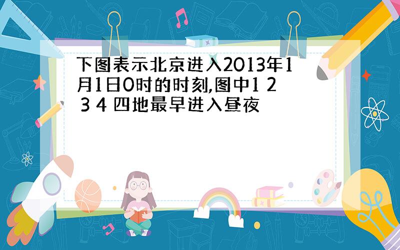 下图表示北京进入2013年1月1日0时的时刻,图中1 2 3 4 四地最早进入昼夜