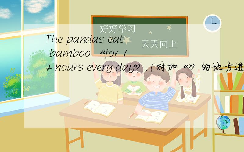 The pandas eat bamboo 《for 12 hours every day》.(对加《》的地方进行提问.