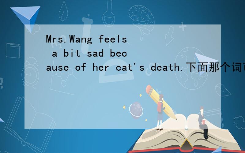 Mrs.Wang feels a bit sad because of her cat's death.下面那个词可以代