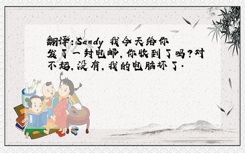 翻译：Sandy 我今天给你发了一封电邮,你收到了吗?对不起,没有,我的电脑坏了.