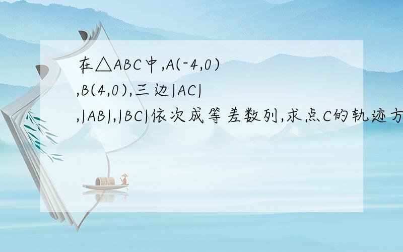 在△ABC中,A(-4,0),B(4,0),三边|AC|,|AB|,|BC|依次成等差数列,求点C的轨迹方程