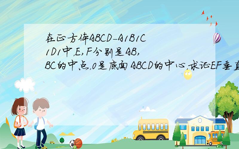 在正方体ABCD-A1B1C1D1中，E,F分别是AB,BC的中点，0是底面ABCD的中心，求证EF垂直平面B1BO