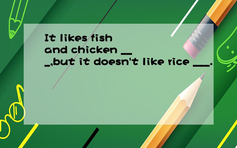 It likes fish and chicken ___,but it doesn't like rice ___.