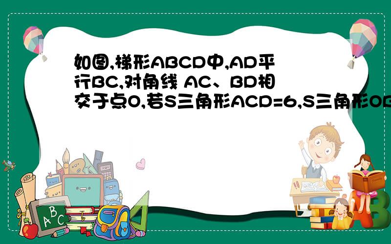 如图,梯形ABCD中,AD平行BC,对角线 AC、BD相交于点O,若S三角形ACD=6,S三角形OBC=8,求梯形ABC