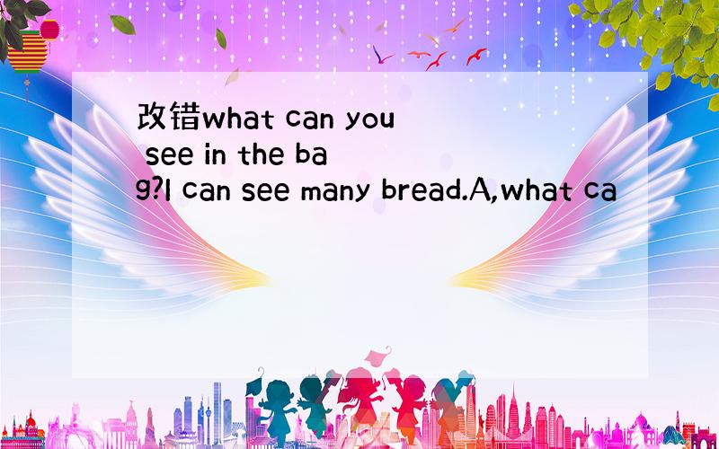 改错what can you see in the bag?I can see many bread.A,what ca