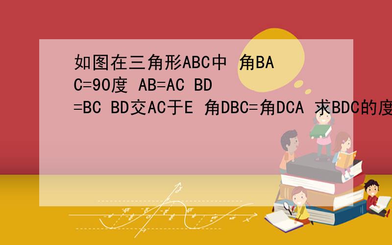 如图在三角形ABC中 角BAC=90度 AB=AC BD=BC BD交AC于E 角DBC=角DCA 求BDC的度数