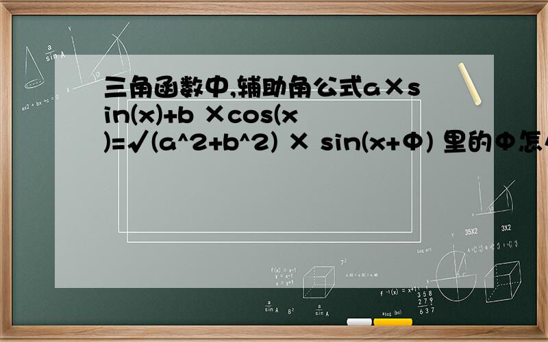 三角函数中,辅助角公式a×sin(x)+b ×cos(x)=√(a^2+b^2) × sin(x+Φ) 里的Φ怎么求