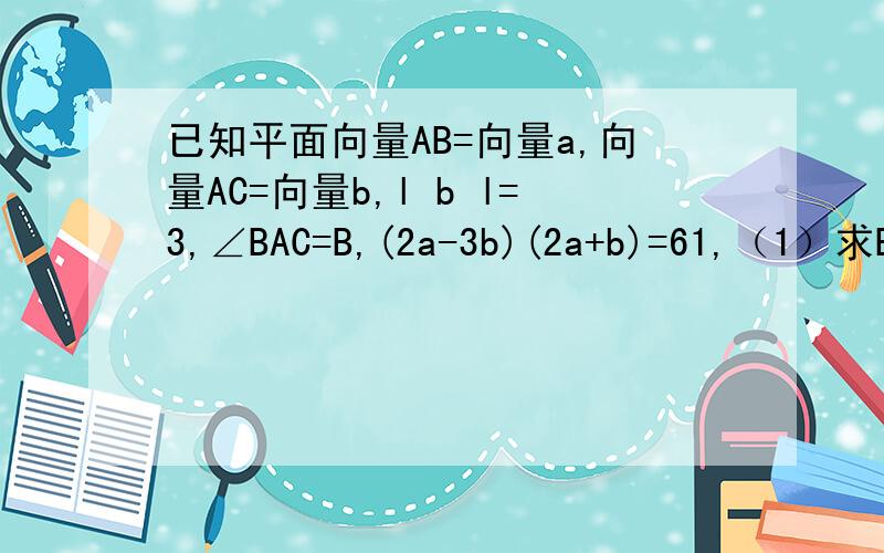 已知平面向量AB=向量a,向量AC=向量b,l b l=3,∠BAC=B,(2a-3b)(2a+b)=61,（1）求B大