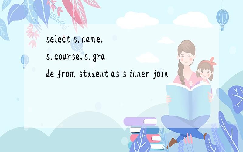select s.name,s.course,s.grade from student as s inner join
