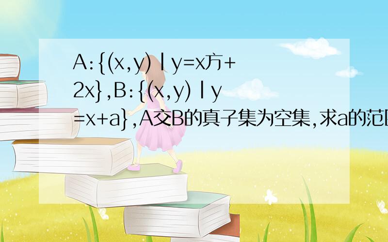 A:{(x,y)|y=x方+2x},B:{(x,y)|y=x+a},A交B的真子集为空集,求a的范围
