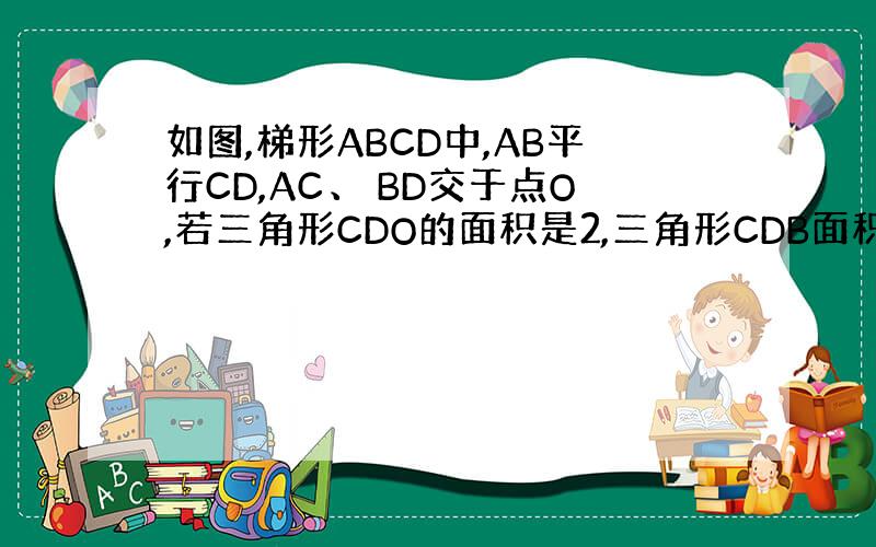 如图,梯形ABCD中,AB平行CD,AC、 BD交于点O,若三角形CDO的面积是2,三角形CDB面积是8,求三角形OAB