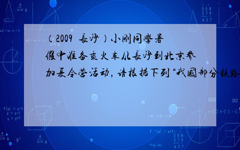 （2009•长沙）小刚同学暑假中准备乘火车从长沙到北京参加夏令营活动，请根据下列“我国部分铁路干线简图”和“北京--广州