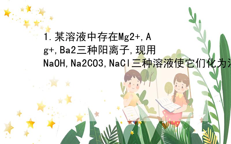 1.某溶液中存在Mg2+,Ag+,Ba2三种阳离子,现用NaOH,Na2CO3,NaCl三种溶液使它们化为沉淀并分离出来